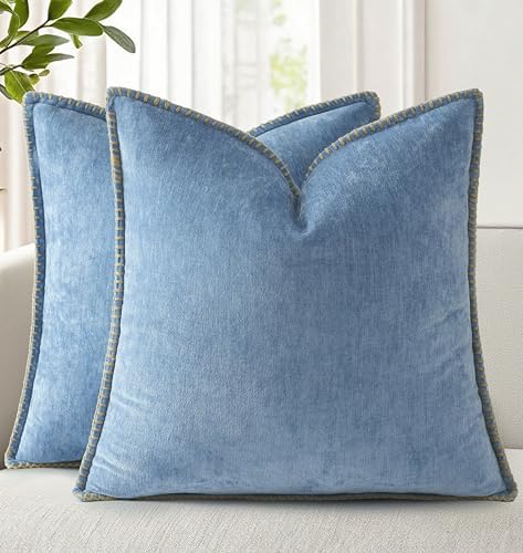 decorUhome Soft Chenille Throw Pillow Covers 22x22 Set of 2 Blue by decorUhome