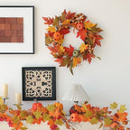 MIZII Fall Wreaths for Front Door 19 inch Yellow Fall Wreath with Artificial Maple Leaves Pumpkin Autumn Leaf Thanksgiving Halloween Harvest Door Decorations for Wall Porch Home Decor (Yellow) - Image 5
