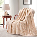 Snuggle Sac Checkered Throw Blanket Faux Fur Microfiber Blankets for Couch,Reversible Soft Cozy Warm Blanket for Sofa Bedroom,Cute Lightweight Striped Throws for Women,Heather Beige,60x80 inches by SnuggleSac