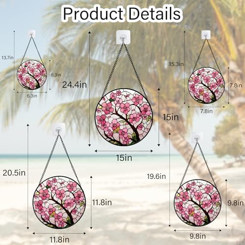 Pink Cherry Blossoms Stained Glass Window Hanging Suncatcher Gifts 12" - Image 6