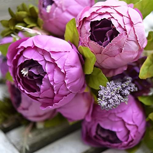 FiveSeasonStuff Thistle Purple Artificial Peony Bouquet Set of 2 - Image 3