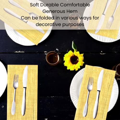 Cotton Clinic 12 Pack Farmhouse Style Slub Textured 18x18 Cloth Dinner Napkins, 100% Cotton for Everyday Use and Events - Soft and Durable Cocktail Napkins, Wedding Dinner Napkins, Yellow - Image 5
