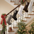 8 Pcs Neutral Christmas Stockings Set, 20'' Farmhouse Plush Faux Fur & 18'' Earth Tones Brown Cable Knitted Fireplace Xmas Stockings with Name Tags for Family Holiday Decor - Image 6