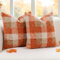 Fall Orange Plaid Euro Sham Pillow Covers 26x26 Set of 2, Cozy Fall Decor by JOJOGOGO