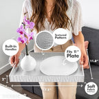 Home Redefined 17.5"x12" Silver Glossy Crocodile Faux Leather Serving Tray Beautiful Modern Elegant Decorative Tray with Handles Ottoman Coffee Table Ottoman Perfume Makeup Display for All Occasion's - Image 3