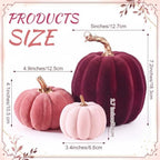 Bucherry 3 Pcs Velvet Pumpkin Decor Set 3D Foam Pumpkin, Pink - Image 2