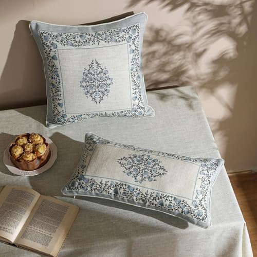 ISAENNE Designer Linen Throw Pillow Cover,Set of 2,20"x12"-Segerman A - Image 3