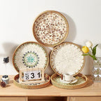 Kmelep Round Rattan Tray with Mother of Pearl Inlay, Rattan Serving Tray with Wooden Base, Decorative Wicker Basket for Table Decor, Storage and Display of Coffee Bread Food Fruit (Bohemia) - Image 4