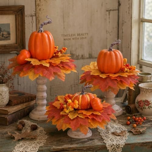 Pinkunn 3 Sets Fall Centerpieces for Tables Decorations Autumn Table Decor by Pinkunn