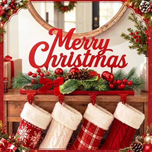 Novabright 14" Merry Christmas Stocking Holder for Mantle, 4 Iron Hooks - Image 5