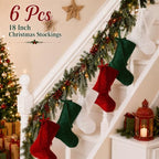 Leumoi 6 Pcs 18 Inch Farmhouse Velvet Christmas Stockings, Large Classic Multicolor Christmas Fireplace Stockings with Bow Country Rustic Velvet Hanging Decorations for Family Mantel Party Favors - Image 4