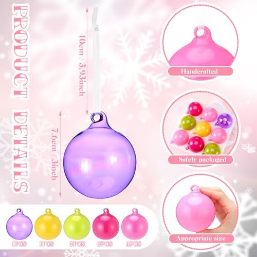 FoldTier 9pcs 3" Colorful Glass Ball Christmas Tree Ornament, Pink Color - Image 2
