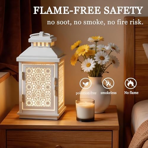 White Candle Warmer Lamp with Timer, Dimmable Farmhouse Lantern - Image 6
