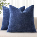 decorUhome Fall Chenille Dark Blue Throw Pillow Covers 26x26 Inch Set of 2, Decorative Soft Couch Pillow Covers Solid Dyed Accent Euro Sham Farmhouse Neutral Square Pillow Cases for Sofa by decorUhome