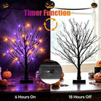 Halloween Decor Indoor, 2 Pack 24 Inch Black Halloween Tree Set, 48 Orange & Purple LED Lights, USB & Battery Powered Tabletop Spooky Twig Trees with 6H Timer, Creepy Halloween Decorations for Mantels - Image 2