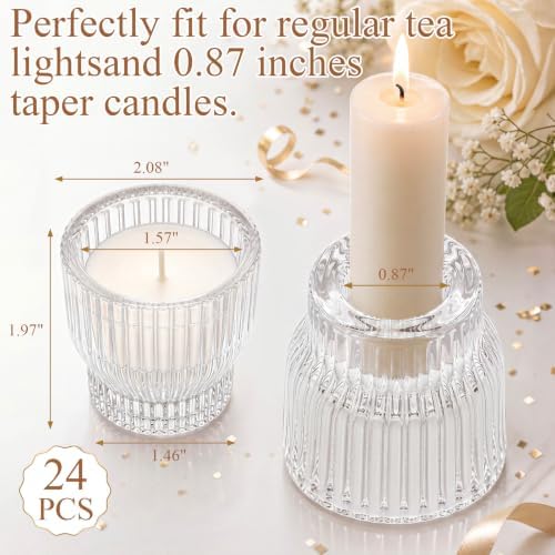24 Pack Glass Taper Candle Holders for Candlestick, Clear - Image 3