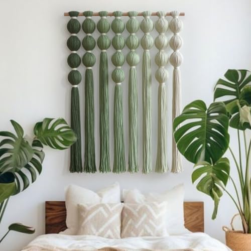 IOWER Macrame Wall Hanging Green Boho Fiber Art Wall Decor 27" W*31" L by IOWER