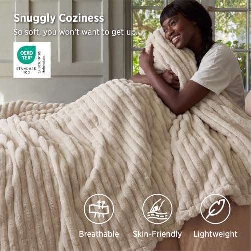 Bedsure Soft King Size Blankets for Bed Khaki 108"x90" - Image 3