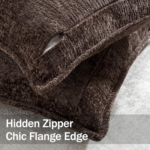 DEZENE Pack of 2 Chocolate Brown Decorative Throw Pillow Covers 24x24 Cozy Soft Chenille Accent Vintage Square Couch Pillow Covers for Home Decor Bed Sofa Living Room - Image 2