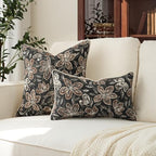 MATTINS Vintage Floral Patterned Throw Pillow Covers 24x24, Black, 2PC - Image 5