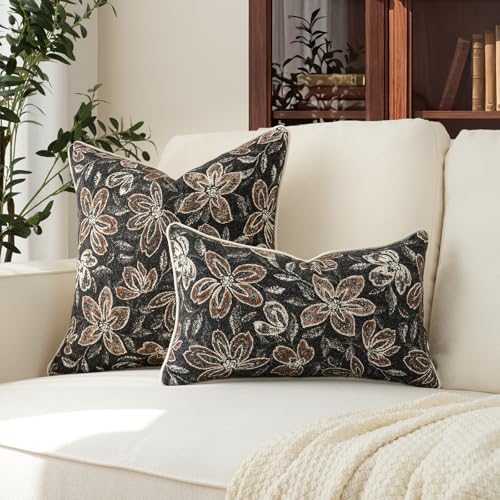 MATTINS Vintage Floral Patterned Throw Pillow Covers 20x20, Black, 2PC - Image 5