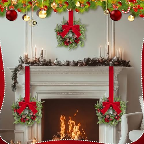 Dingion 18 Pcs Mini Christmas Kitchen Cabinet Wreath, Pine Berries Snowy - Image 5