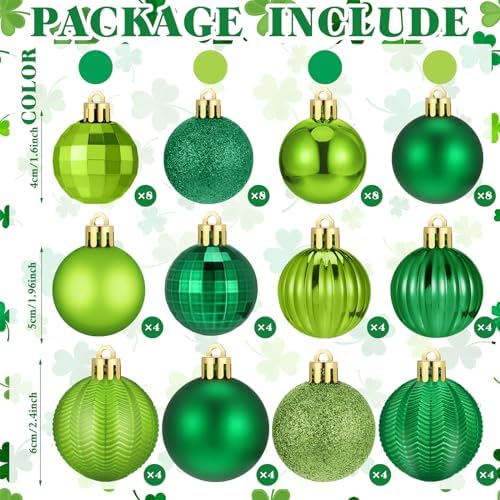 Lunmon 64 Pcs St. Patrick's Day Ball Ornaments Glitter Matt Lime Green Assorted Plastic Irish St. Patrick's Day Decoration for Xmas Tree & Party Supplies - Image 3