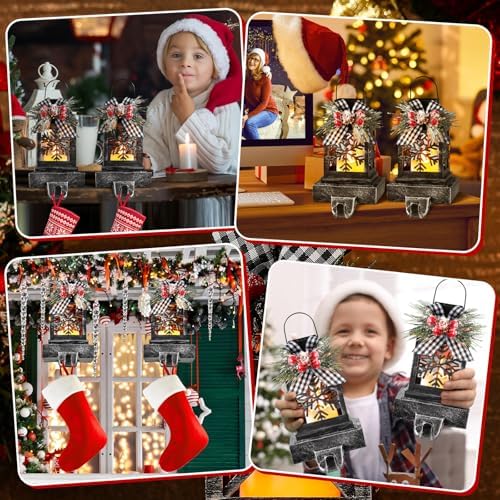 Therwen 2 Pcs Christmas Stocking Holders Lantern, LED, Snowflakes, Black - Image 6