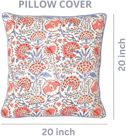 Ridhi Block Print Flamingo Pink Pillow Cover 20" x 20" (Pack of 2) Decorative Couch Pillows for Living Room, Farmhouse Chic Boho Cute Outdoor Pillows Covers Gifts for Spring, Mother's Day - Image 4