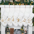 GEX Christmas Stockings 6 Pack for Family 20" Large Embroidered Luxury White Velvet with Gold Sequins Hanging Ornament Decorations for Fireplace Xmas Season (Set of 6) by GEXWorldwide