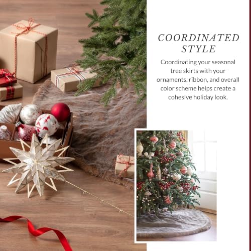 Balsam Hill Lodge Faux Fur Christmas Tree Skirt - Premium Rustic and Luxurious Fur Accents in Brown and Ivory for Tree Decor, Brown, 48" - Image 6