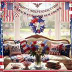 Suncalla 4th of July Door Wreath Patriotic Wreath 11.8 Inch Red White Blue Decoration Star 250th Anniversary Front Door Decoration with Bow for American Independence Day Decor - Image 3