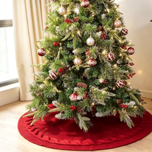 48 Inch Knitted Christmas Tree Skirt, Maroon Burgundy Red Versatile Holiday Decoration for Living Rooms, Weddings, Parties, Thanksgiving, and New Year - Image 5