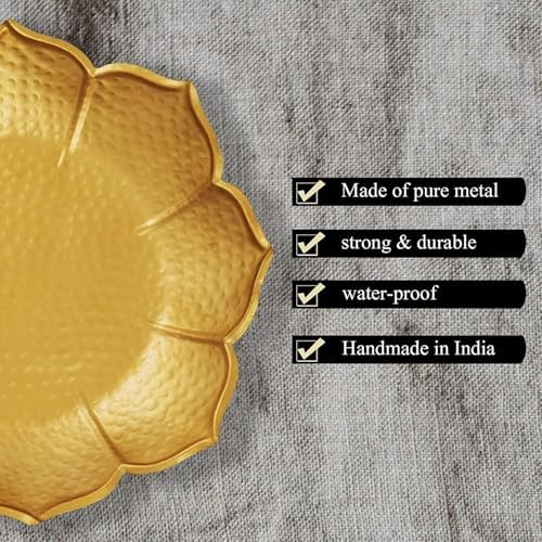 World Fire® Decorative Lotus-Shaped Gold Metal Urli Bowl with Rose Petals, Marigold Flowers & Tea Light Candles – 12 Inch Taj Urli Bowl for Home Decor, Pooja Room & Festive Decoration - Image 6