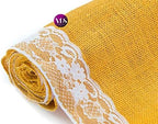 VDS Pack of 25, Burlap Table Runner with White Lace Edge, 100% Natural Jute Rustic Hessian Table Cloth Centerpiece for Wedding Birthday Party Banquet Table Decoration (Size 12X108 Inch)(Gold) - Image 5