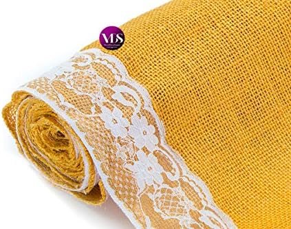 VDS Pack of 10, Burlap Table Runner with White Lace Edge, 100% Natural Jute Rustic Hessian Table Cloth Centerpiece for Wedding Birthday Party Banquet Table Decoration (Size 12X108 Inch)(Gold) - Image 5
