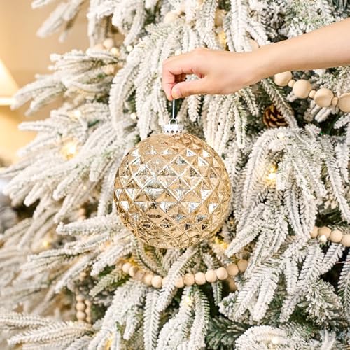 JORNOY Christmas Balls Ornaments Set, 6 inch/150mm Extra Large Shatterproof Plastic Hanging Bulbs for Xmas Tree Decorations Holiday Party with String, 4 Pack-Champagne White - Image 5