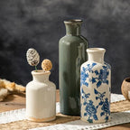 3Pcs Vintage Blue White Floral Ceramic Vase Set, Chinoiserie Farmhouse Decor Vases for Home Table Kitchen Living Room by HappleCwlwgoHome