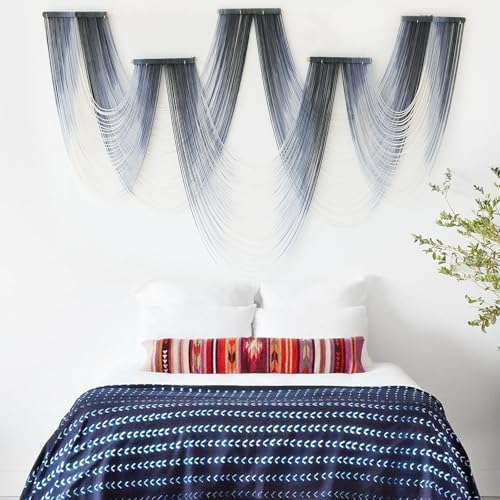 IOWER Macrame Wall Hanging Dip Dyed Blue Fiber Art Tapestry Boho Wall Decor - Image 4