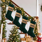 4 Pcs Large Velvet Luxury Christmas Stockings, Retro, Green - Image 4