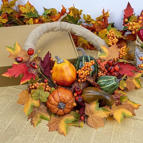 LLZLL Fall Wreaths for Front Door 20 Inch Autumn Wreath Artificial Thanksgiving Wreath with Pumpkins Berries and Leaves for Farmhouse Indoor Outdoor Window Wall Door - Image 4
