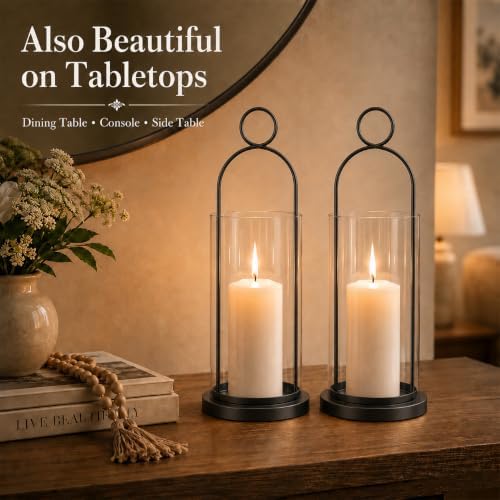 Black Wall Candle Sconces Set of 2, Candle Holder with Hurricane Glass - Image 4