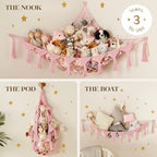 TIDYTEDS Stuffed Animal Hammock Corner | Sturdy Handcrafted Stuffed Animal Net | 4mm Double Macrame Cord Stuffed Animal Holder | Natural 100% Cotton Plushie Net | Toy Hammock w/LED Light (Pink) - Image 2