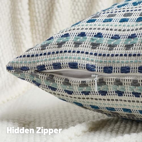 FUTEI Pack of 2 Boho Throw Pillow Covers 24x24 Inch, Blue Grey - Image 3