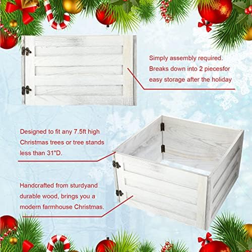 Macarrie Wood Christmas Tree Collar Box, Stand Cover, White, 26 x 12 Inch - Image 6