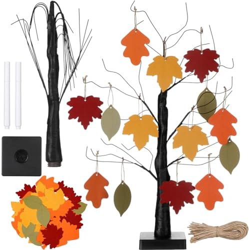 Briwooody 24” Thanksgiving Gratitude Tree with Leaves Kit Seasonal Holiday Decoration with Writing Pen Hemp Rope DIY Fall Decorations Craft Kit for Autumn Home Desktop Thanksgiving Decor(Classic) by Briwooody