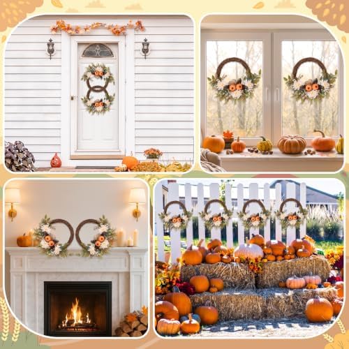 Fall Wreaths, 2 Pack, 18" Front Door Decor, Artificial Pumpkin - Image 5