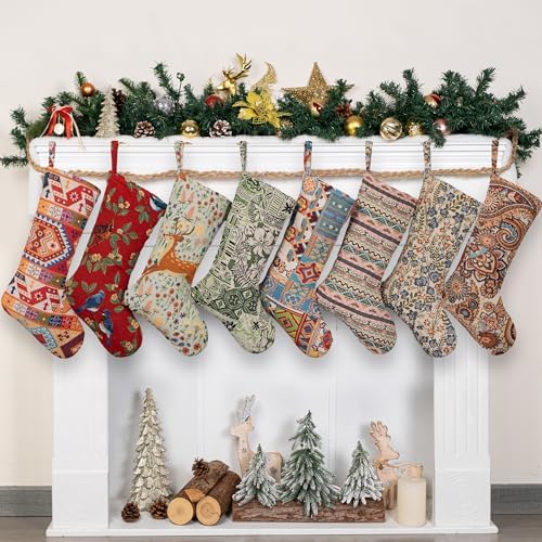 LUBOT Kilim Christmas Stockings Set of 8 Large Family Xmas Stocking 20" Handmade Boho Rustic Country Vintage Woven Stocking Fireplace Hanging Decor 8 Pack by LUBOT