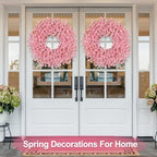 26 Inch Spring Wreaths for Front Door Large Easter Valentines Forsythia Floral Summer Spring Door Wreaths Outdoor All Season Spring Decorations for Home Porch Room Window Wall Farmhouse Decor (Pink-R) - Image 2