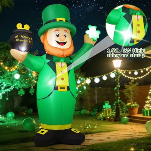 COMIN 7.2 FT St. Patricks Day Inflatables Irish Leprechaun Money Jar with Built-in LEDs for Indoor Party Garden Lawn Decor - Image 3